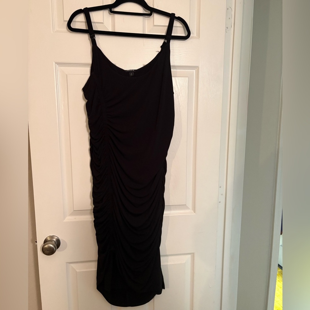 torrid Black Ruched Midi Dress with Adjustable Straps
